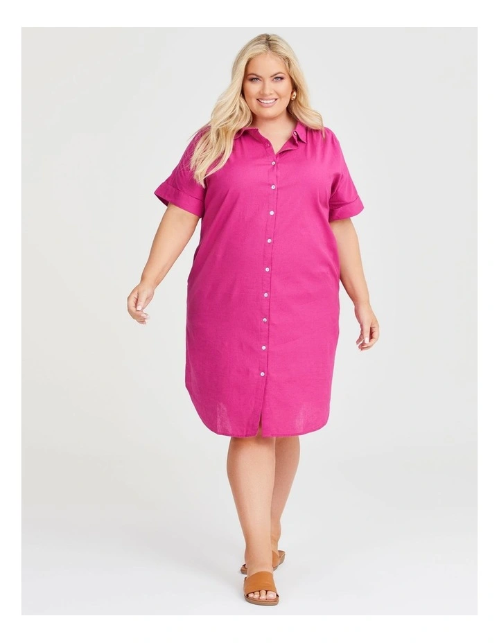 Cotton Linen Shirt Dress in Orchid image 1