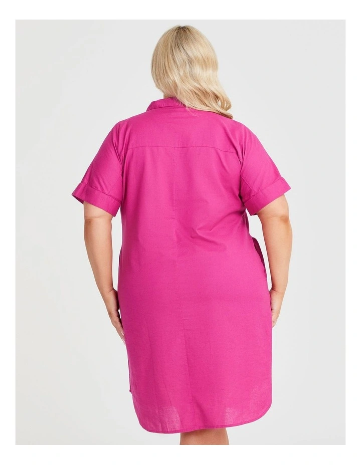 Cotton Linen Shirt Dress in Orchid image 2