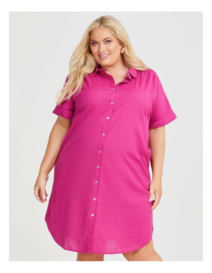 Cotton Linen Shirt Dress in Orchid image 3