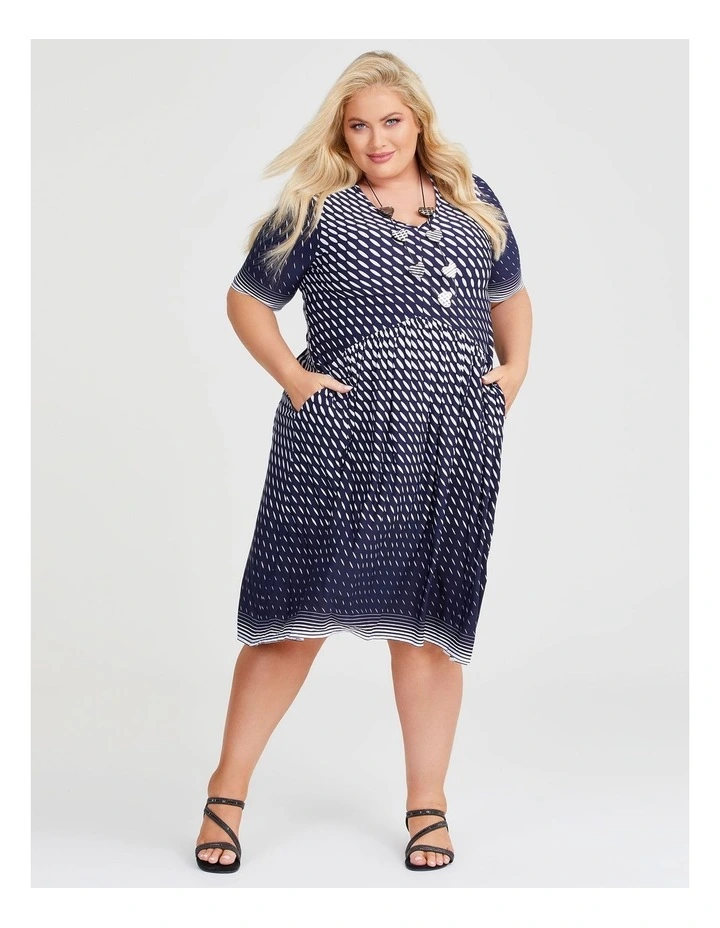 Print V Neck Luna Dress Navy/Multi image 1