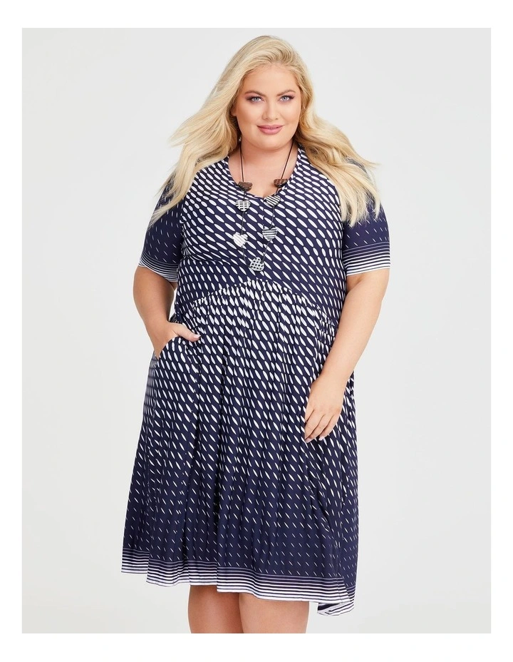Print V Neck Luna Dress Navy/Multi image 3