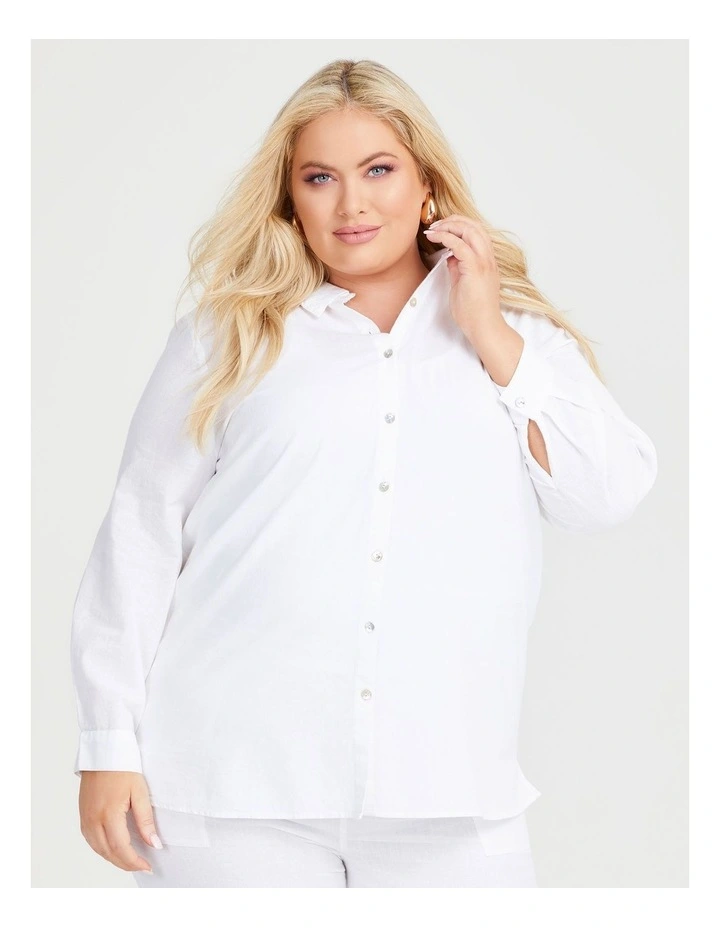 Cotton Linen Essential Shirt in White image 3