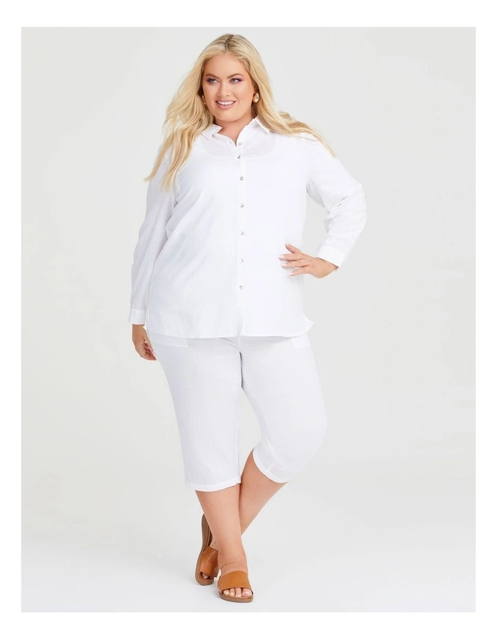 Cotton Linen Essential Shirt in White image 4