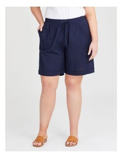 Cotton Linen Bermuda Short in Dark Indigo