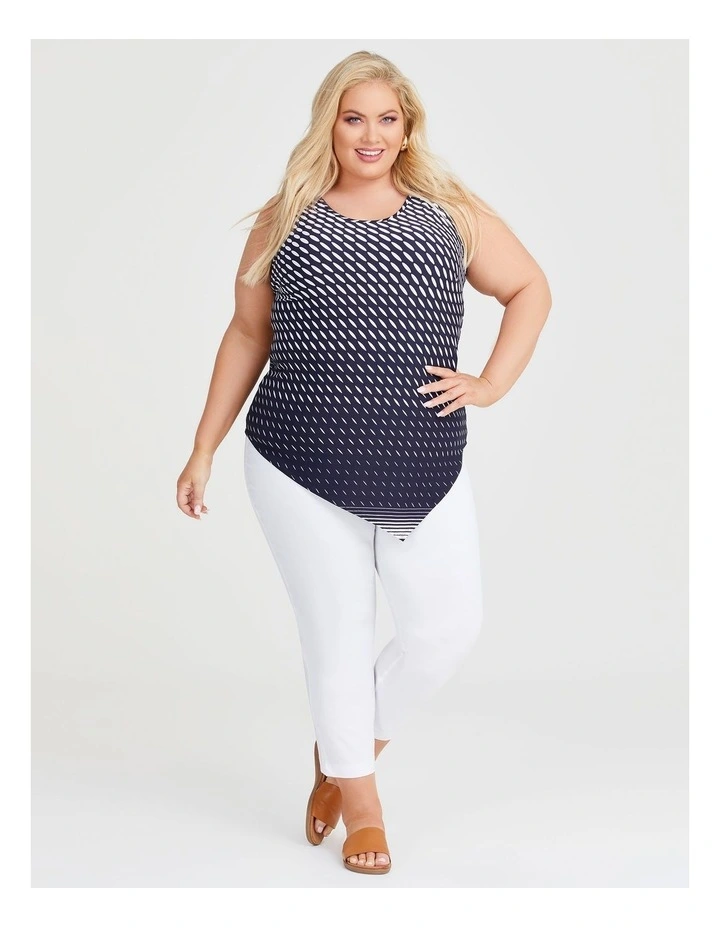 Printed Mix Media Tank in Navy/Multi image 3