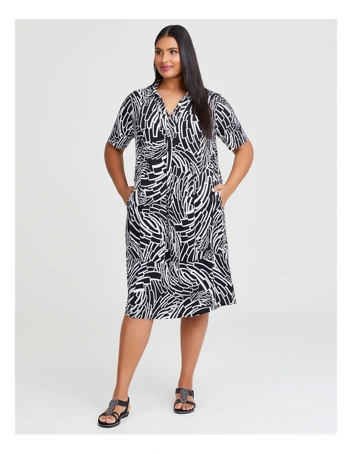 Abstract Luna Collar Tulip Dress in Black/White Print image 1