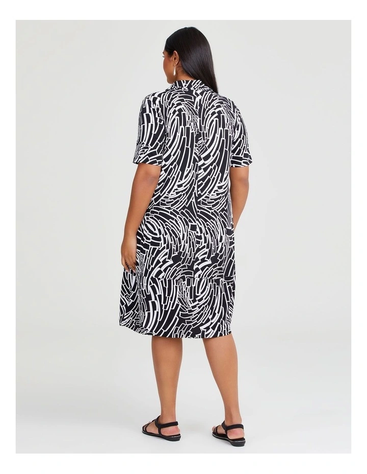 Abstract Luna Collar Tulip Dress in Black/White Print image 2