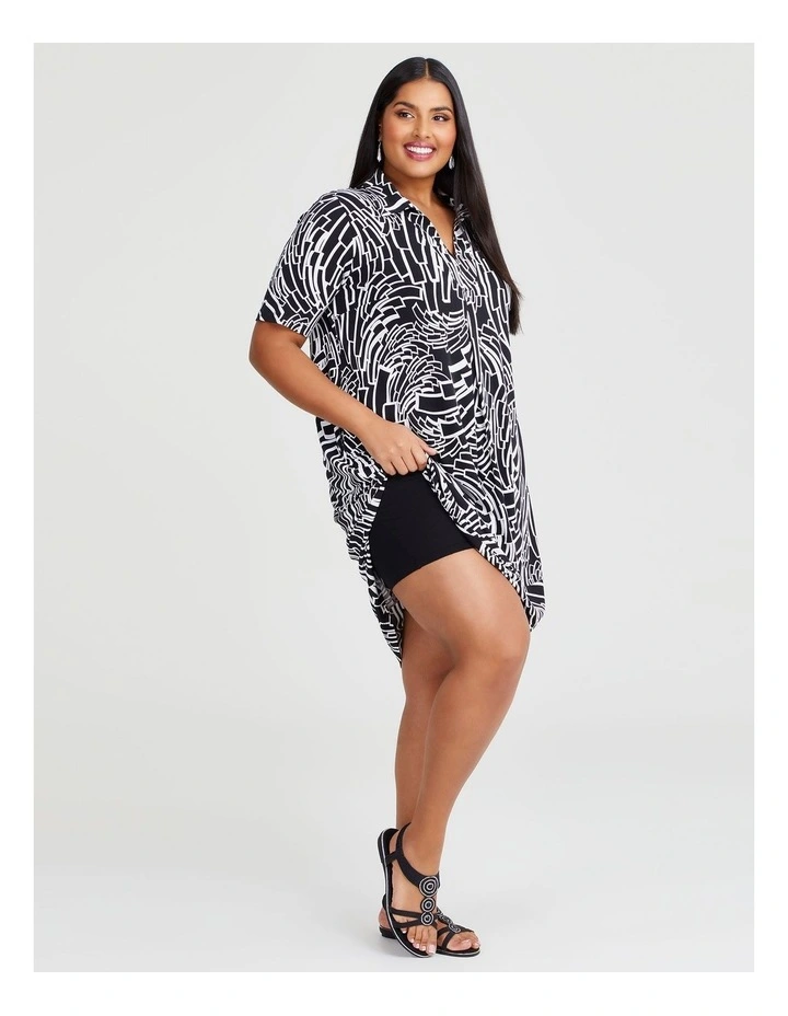 Abstract Luna Collar Tulip Dress in Black/White Print image 4