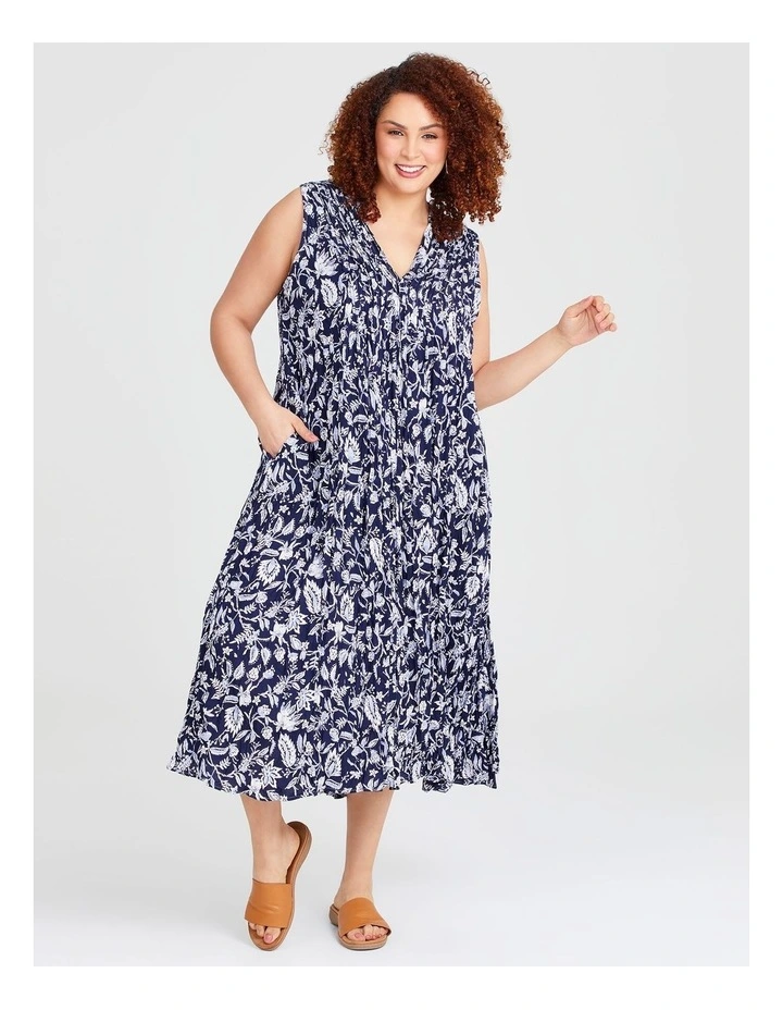 Fiesta Sleeveless Midi Dress in Blue Floral Print image 1