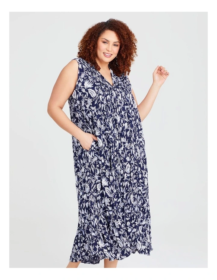 Fiesta Sleeveless Midi Dress in Blue Floral Print image 3