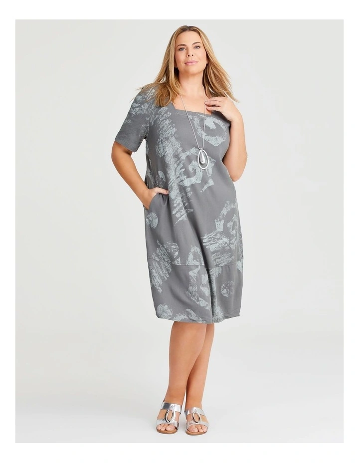 Square Neck Natural Tulip Dress in Sage Print image 1