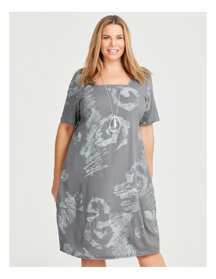 Square Neck Natural Tulip Dress in Sage Print image 3