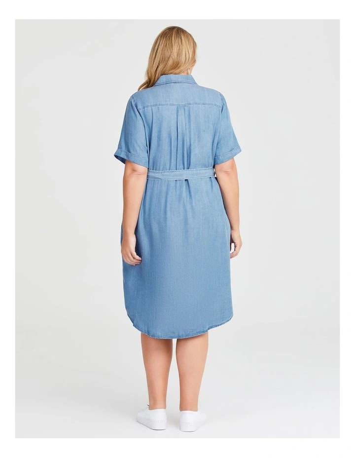 Chambray Embellished Dress in Ocean Blue image 2