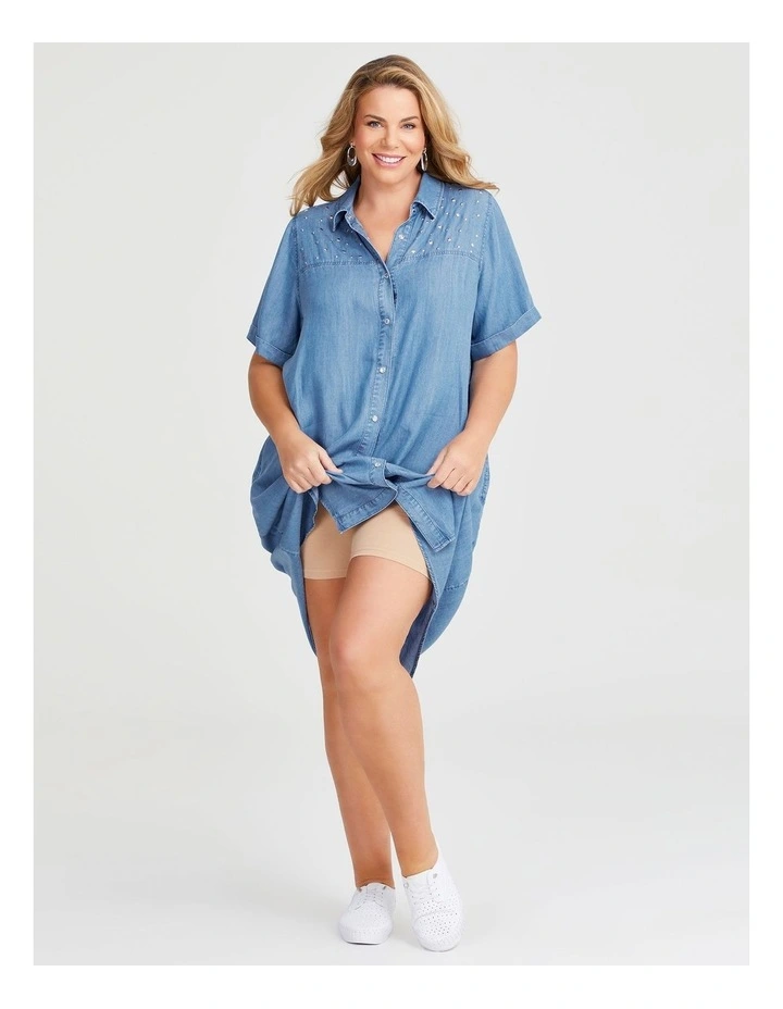 Chambray Embellished Dress in Ocean Blue image 6