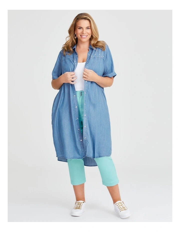 Chambray Embellished Dress in Ocean Blue image 7