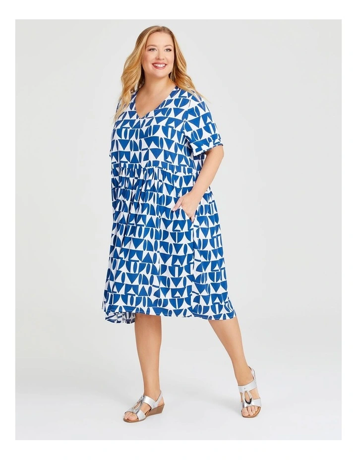 Natural Holiday Pocket Dress in Geo Print image 1