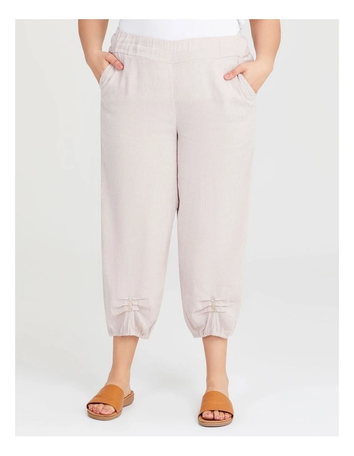 Tuck Front Lantern Linen Crop Pant in Sand image 1