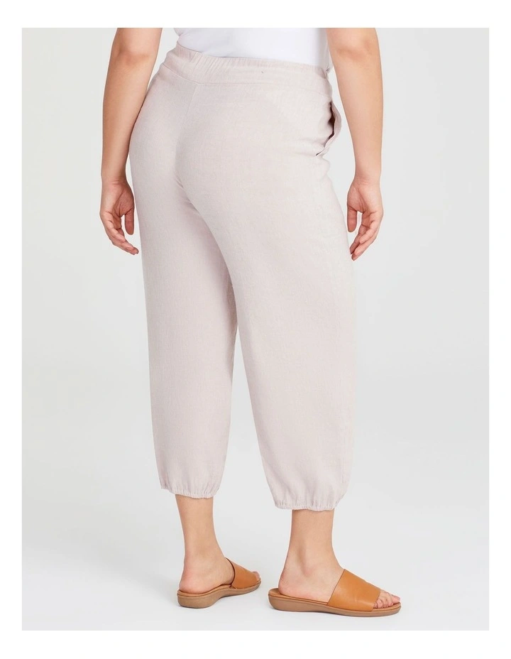 Tuck Front Lantern Linen Crop Pant in Sand image 2