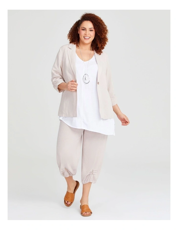 Tuck Front Lantern Linen Crop Pant in Sand image 3