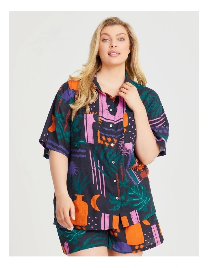 Cotton Beach Shirt in Teal Garden image 1