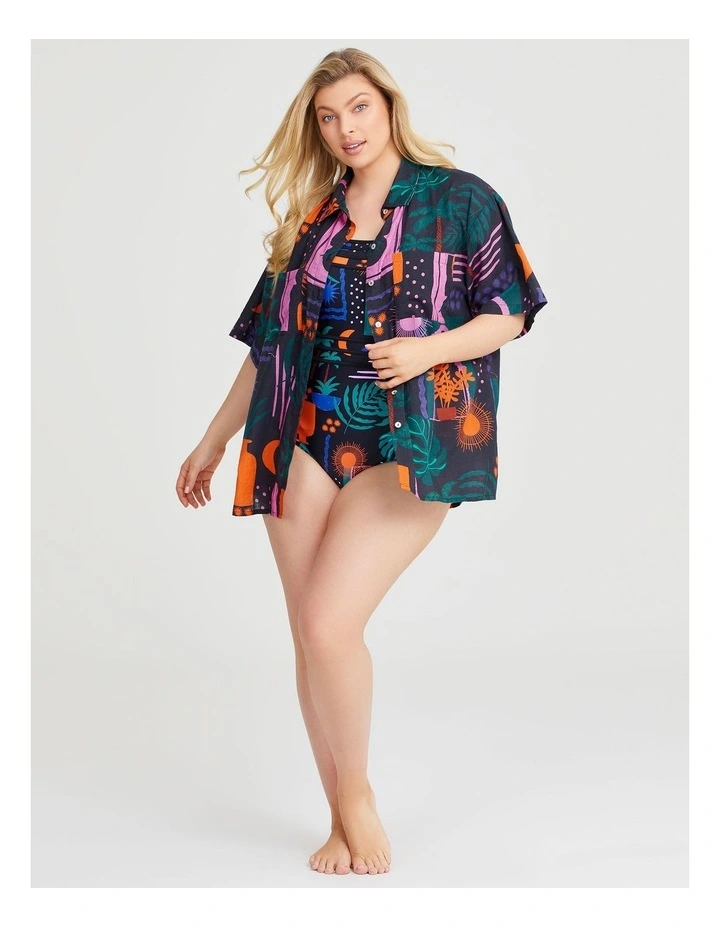Cotton Beach Shirt in Teal Garden image 4