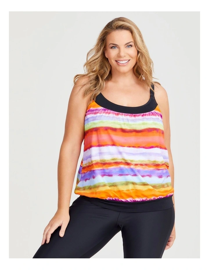 Sunset Print Blouson Tankini in Multi image 1