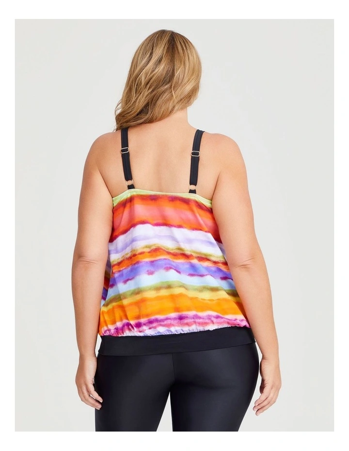 Sunset Print Blouson Tankini in Multi image 2