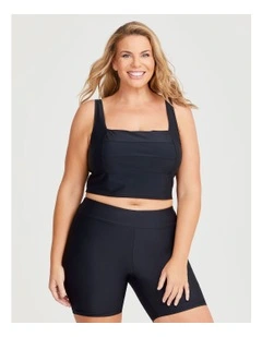 Seam Detail Crop Swim Top in Black