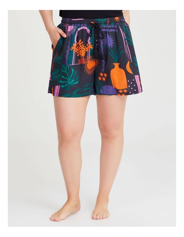 Cotton Teal Garden Beach Shorts in Print image 1