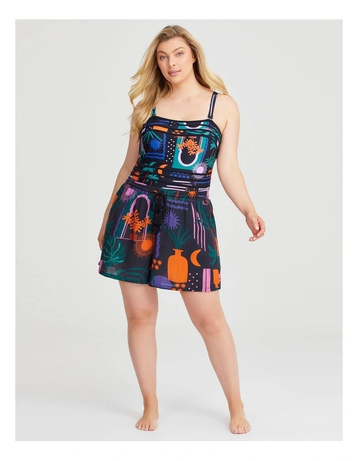 Cotton Teal Garden Beach Shorts in Print image 3