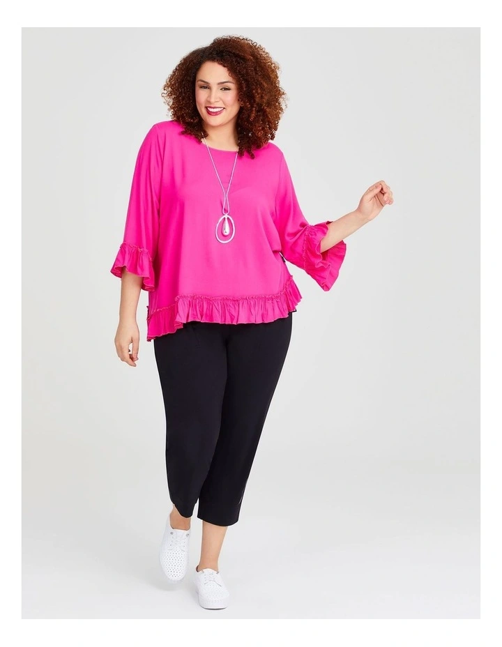 Bamboo Frills And Thrills Top in Hibiscus Pink image 3
