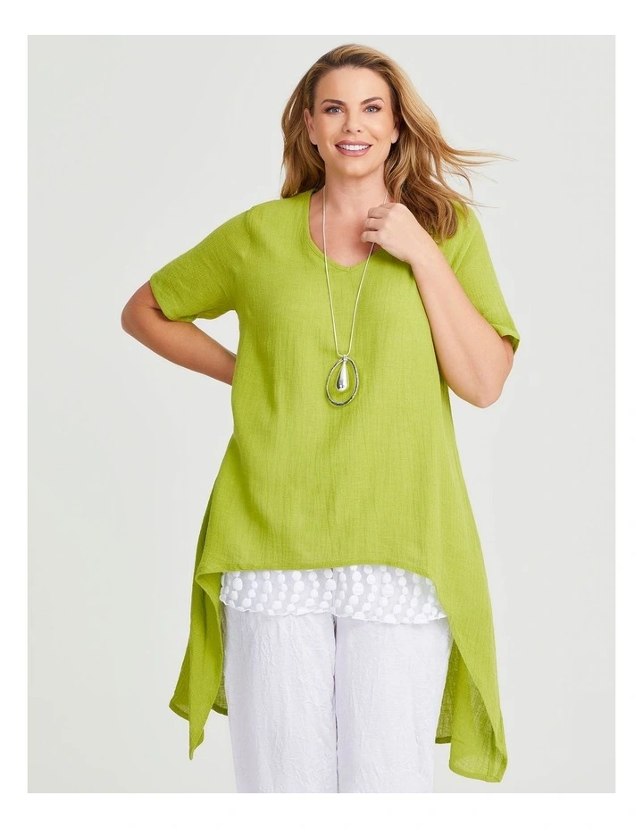 Linen Blend Sicily Ada Top in Lime Green image 1