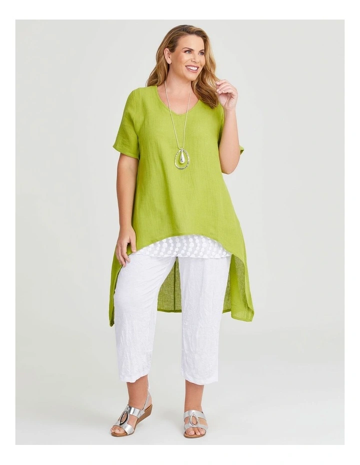 Linen Blend Sicily Ada Top in Lime Green image 3
