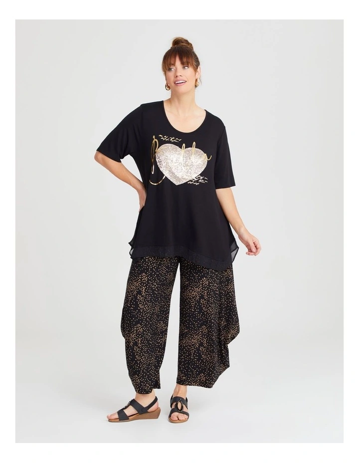 Sequin & Foil Detail Natural Top in Black image 4