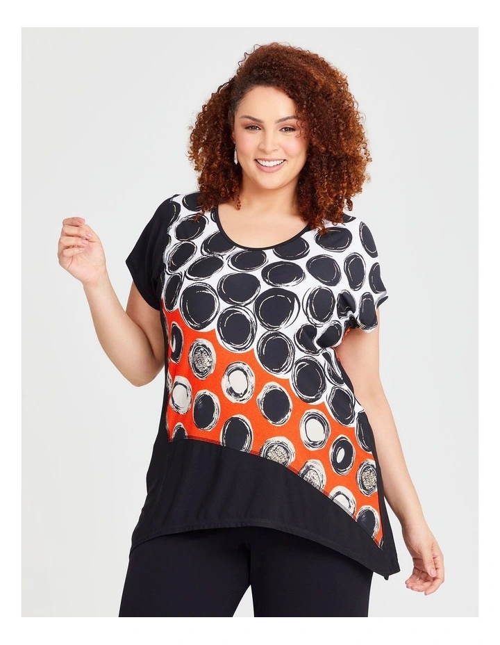 Spot Foil Spliced Luna Top in Black/Print image 1