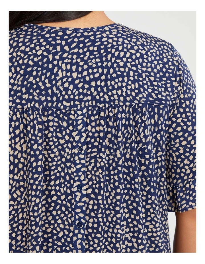 Salsa Pebble Luna V-neck Ruffle Top in Taupe/navy Spot image 3