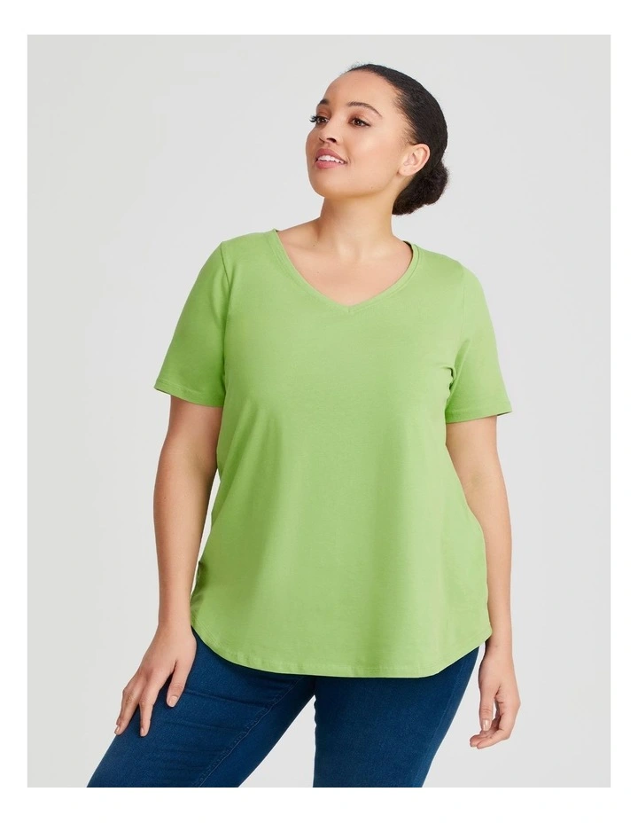 Australian Cotton V-neck T-shirt in Kiwi Green image 1