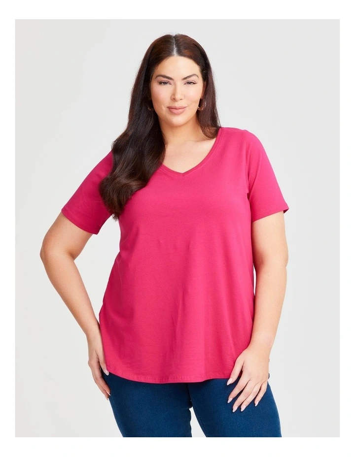 Australian Cotton V-Neck T-shirt in Raspberry Pink image 1