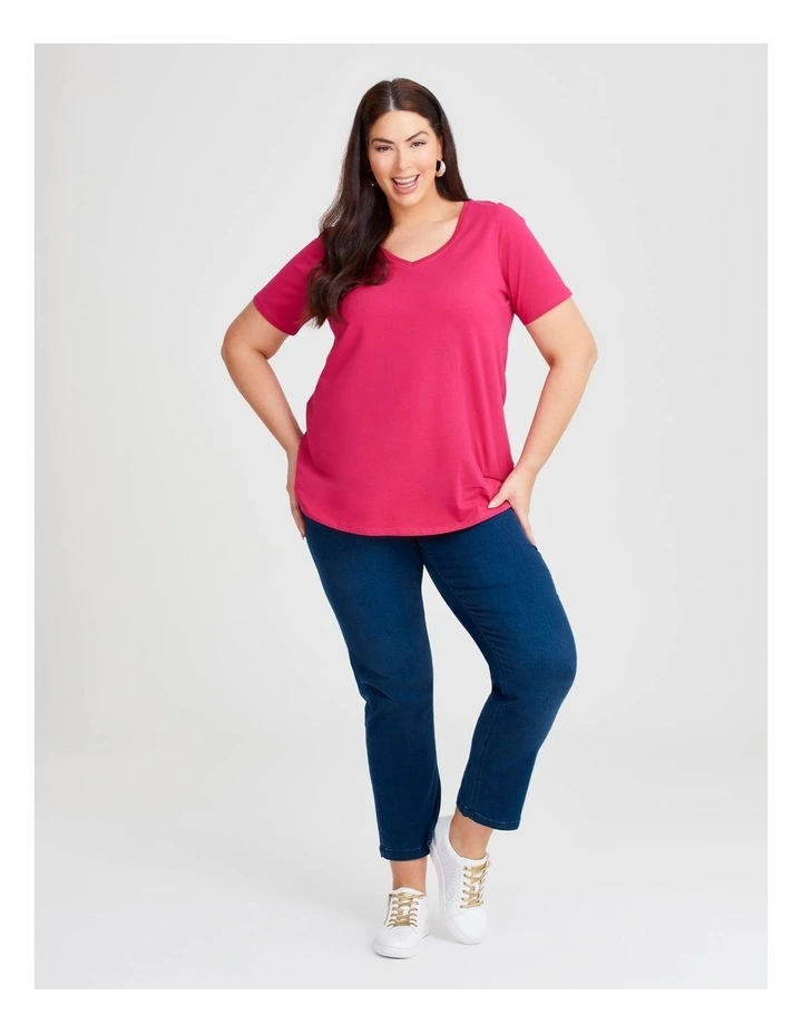 Australian Cotton V-Neck T-shirt in Raspberry Pink image 3