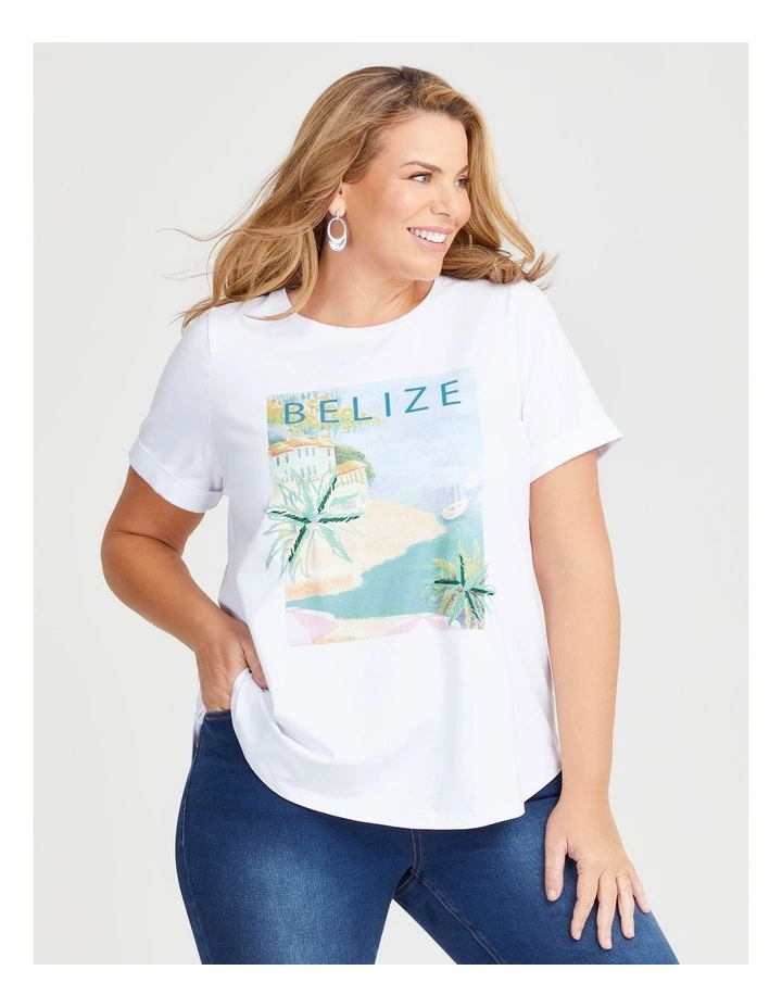 Cotton Destination Print T-shirt in White image 1