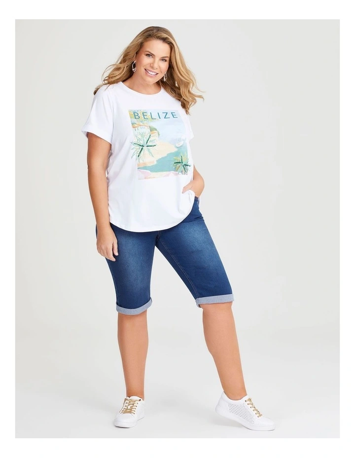 Cotton Destination Print T-shirt in White image 3