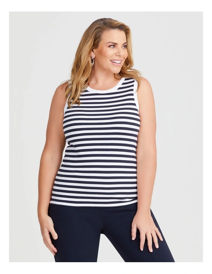 Cotton Modal Rib Stripe Tank in Navy/White image 1