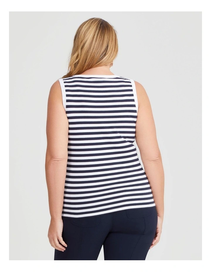Cotton Modal Rib Stripe Tank in Navy/White image 2