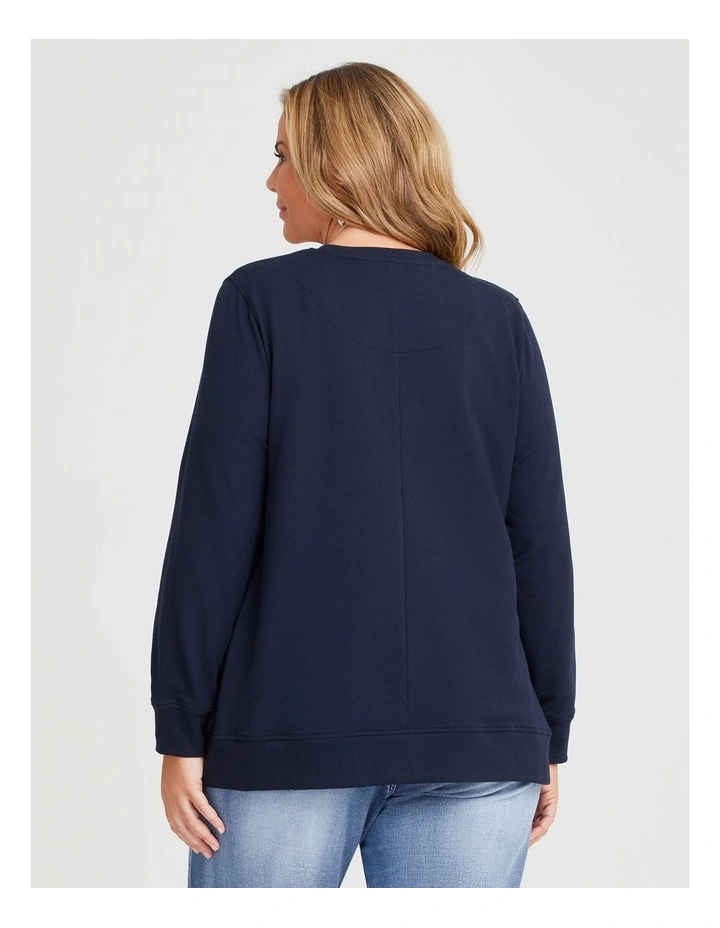 Cotton Embroidery Sweatshirt in Navy image 2
