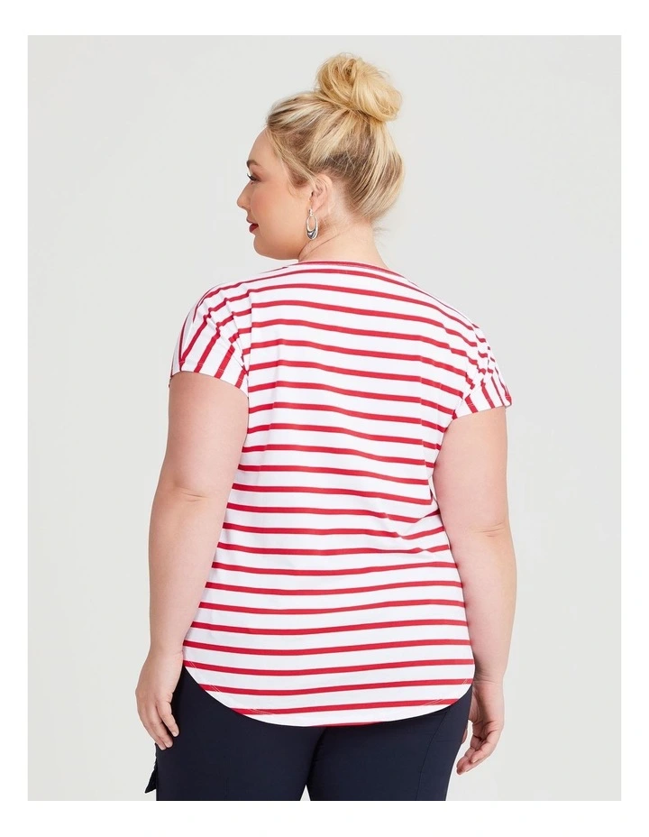 Cotton Stripe Merci T shirt in Rouge/White image 2