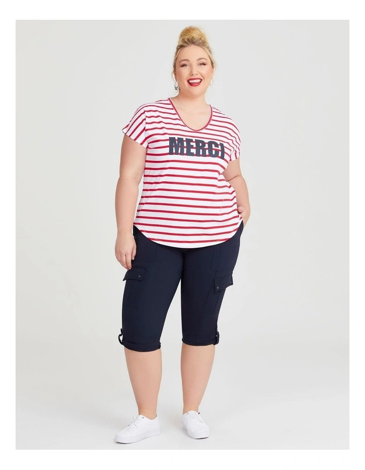 Cotton Stripe Merci T shirt in Rouge/White image 3