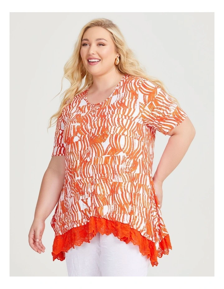 Rina Lace Hem Bamboo Crush Tunic in Orange Print image 1