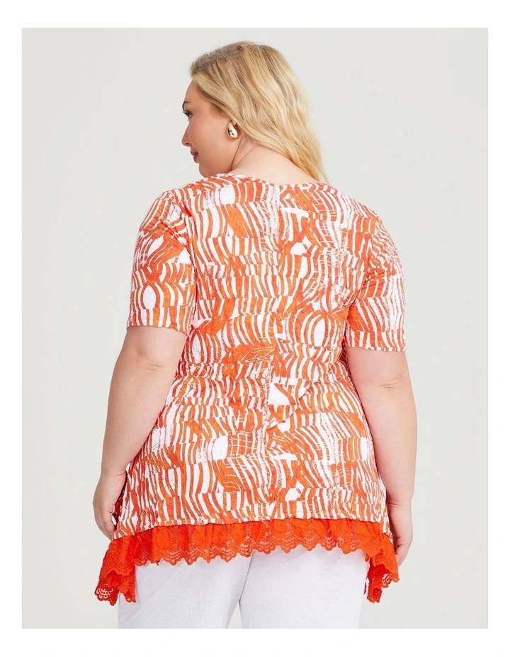 Rina Lace Hem Bamboo Crush Tunic in Orange Print image 2