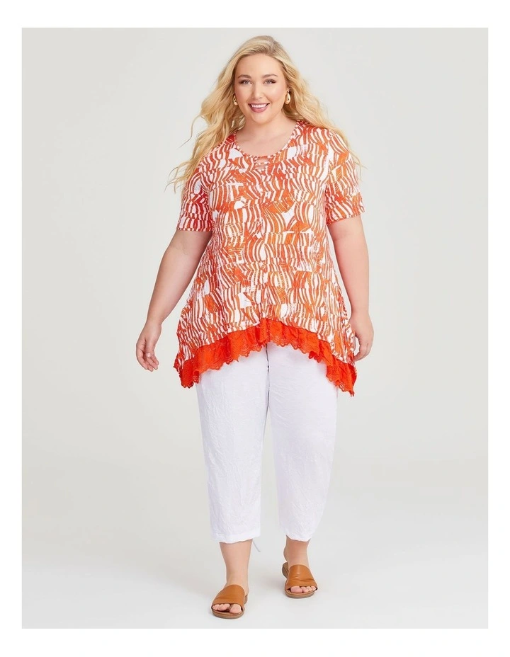 Rina Lace Hem Bamboo Crush Tunic in Orange Print image 3