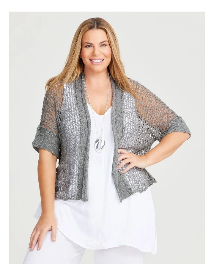 Cotton Boucle Gauze Knit Cardigan in Sage image 1
